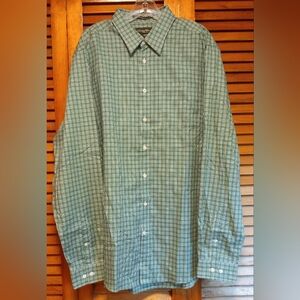 Eddie Bauer Wrinkle Resistant Classic Fit Green Plaid Long Sleeve Mens Shirt TXL